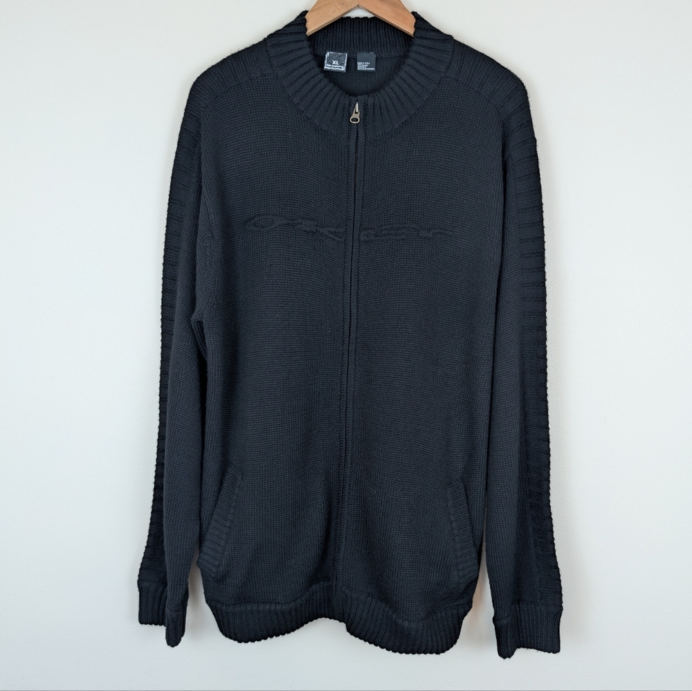 Vintage 90's/Y2K Oakley Full Zip Spellout Logo Knit Wool Blend Sweater